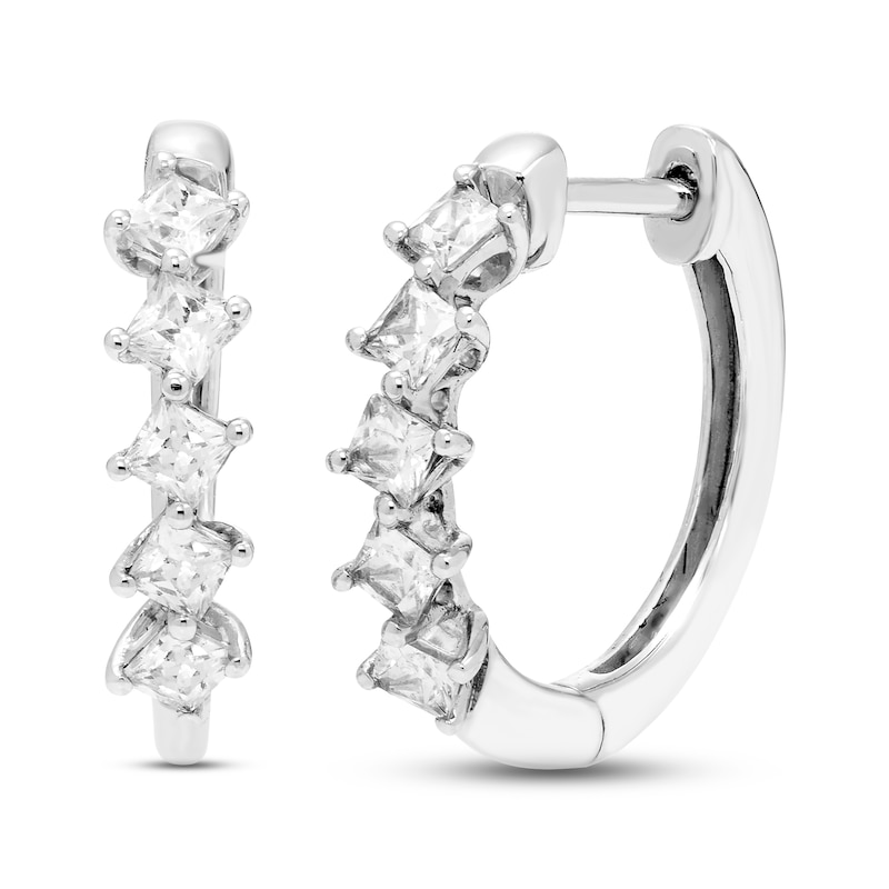 Main Image 1 of Diamond Huggie Hoop Earrings 3/8 ct tw Princess-cut 10K White Gold