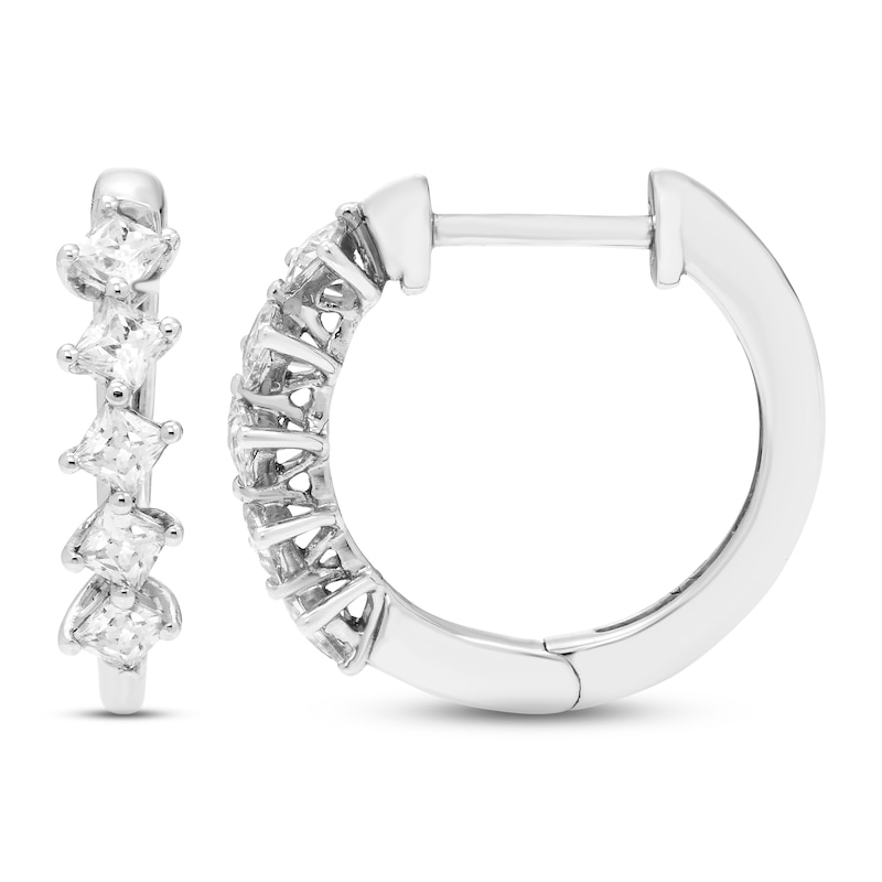Main Image 2 of Diamond Huggie Hoop Earrings 3/8 ct tw Princess-cut 10K White Gold