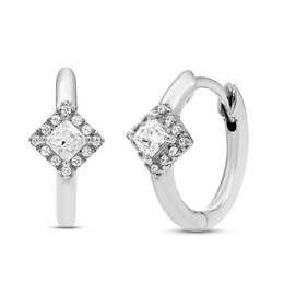 Diamond Huggie Hoop Earrings 1/4 ct tw Princess & Round-cut Sterling Silver