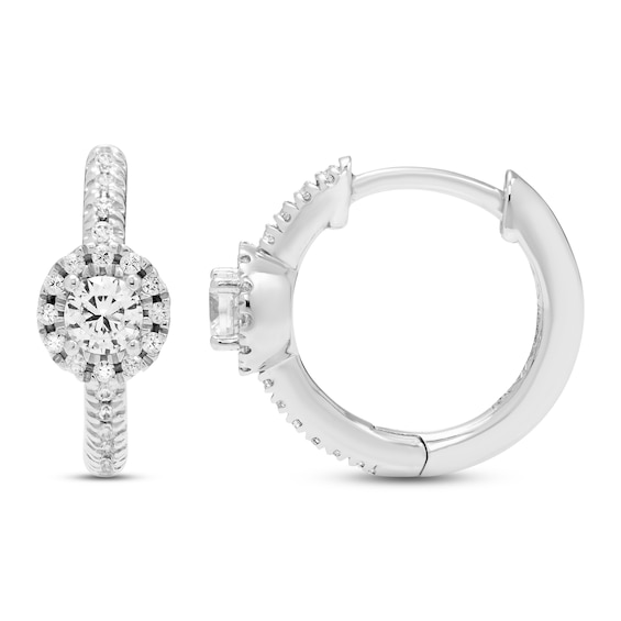Thumbnail Image 2 of Diamond Huggie Hoop Earrings 1/3 ct tw Round-cut Sterling Silver