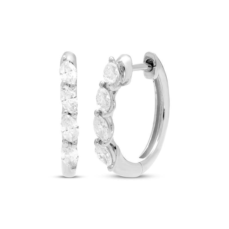 Diamond Huggie Hoop Earrings 1/3 ct tw Marquise-cut Sterling Silver