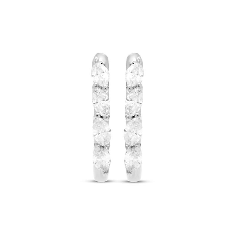 Diamond Huggie Hoop Earrings 1/3 ct tw Marquise-cut Sterling Silver