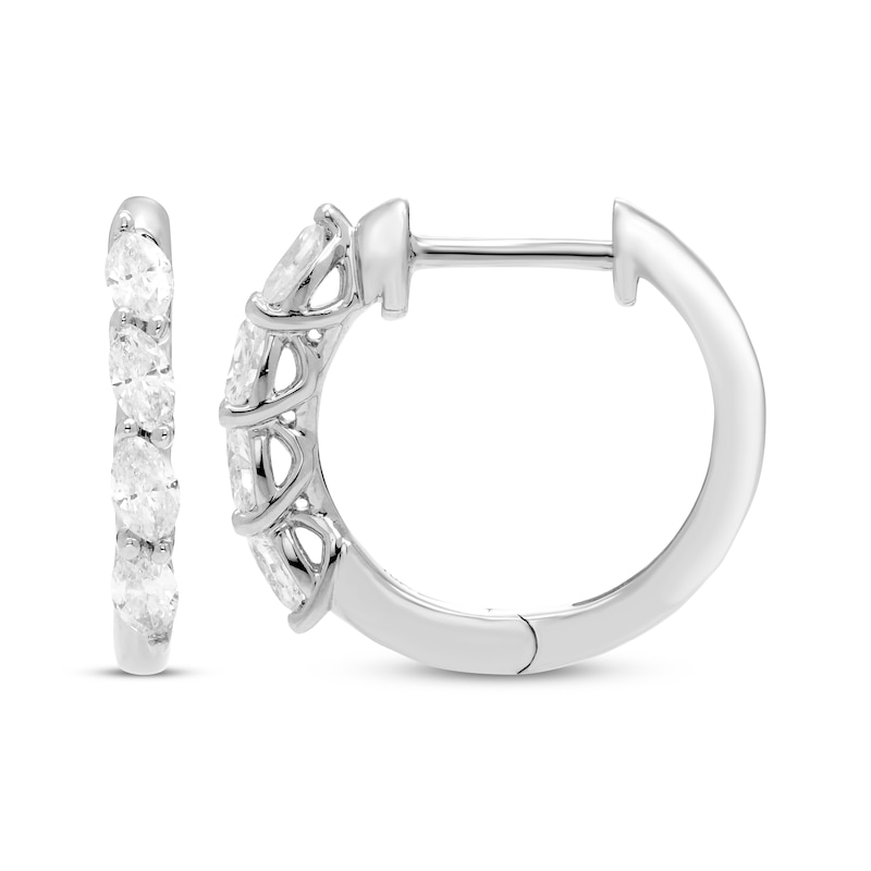 Main Image 3 of Diamond Huggie Hoop Earrings 1/3 ct tw Marquise-cut Sterling Silver