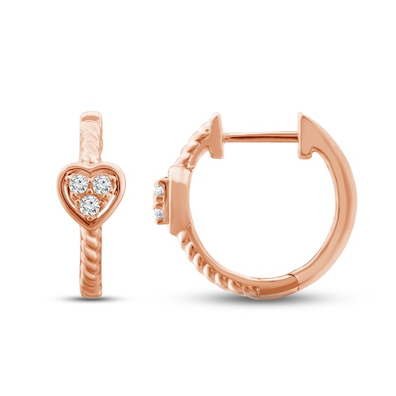 Diamond Heart Huggie Hoop Earrings 1/15 ct tw Round-cut 10K Rose Gold