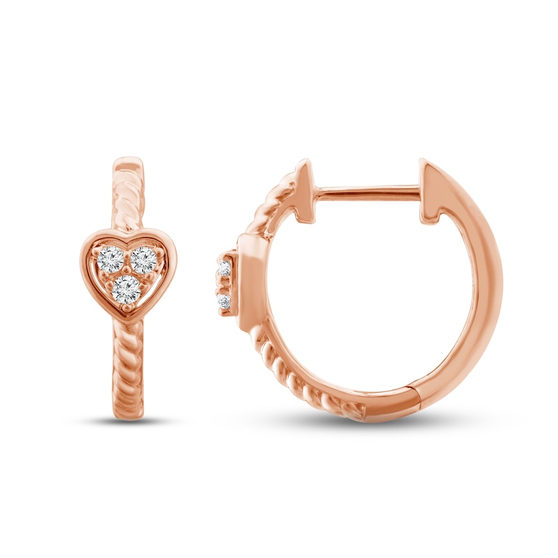 Main Image 1 of Diamond Heart Huggie Hoop Earrings 1/15 ct tw Round-cut 10K Rose Gold