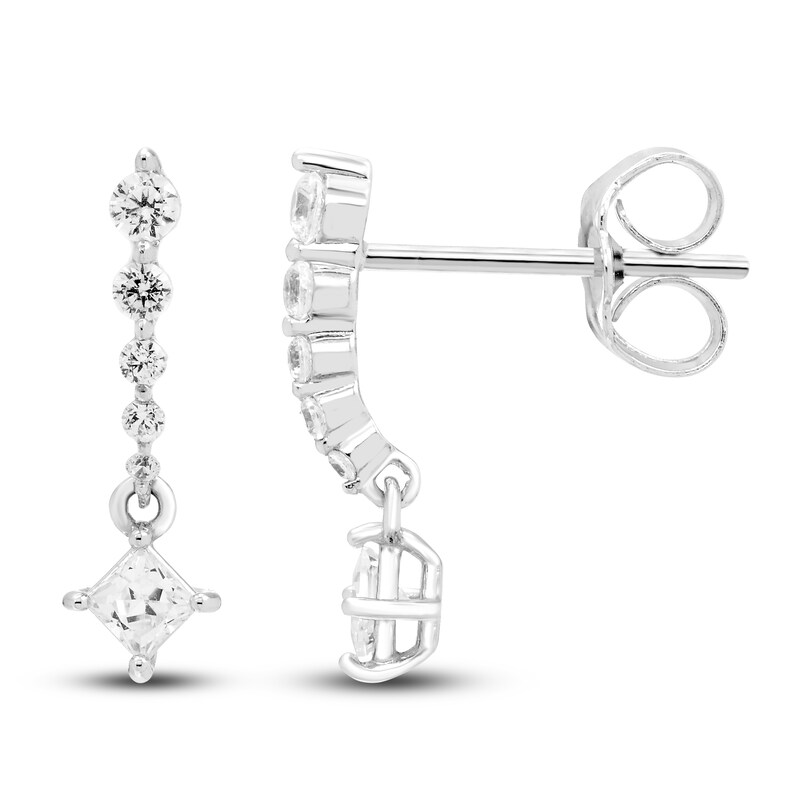 Diamond Dangle Earrings 1/3 ct tw Princess & Round-cut 10K White Gold