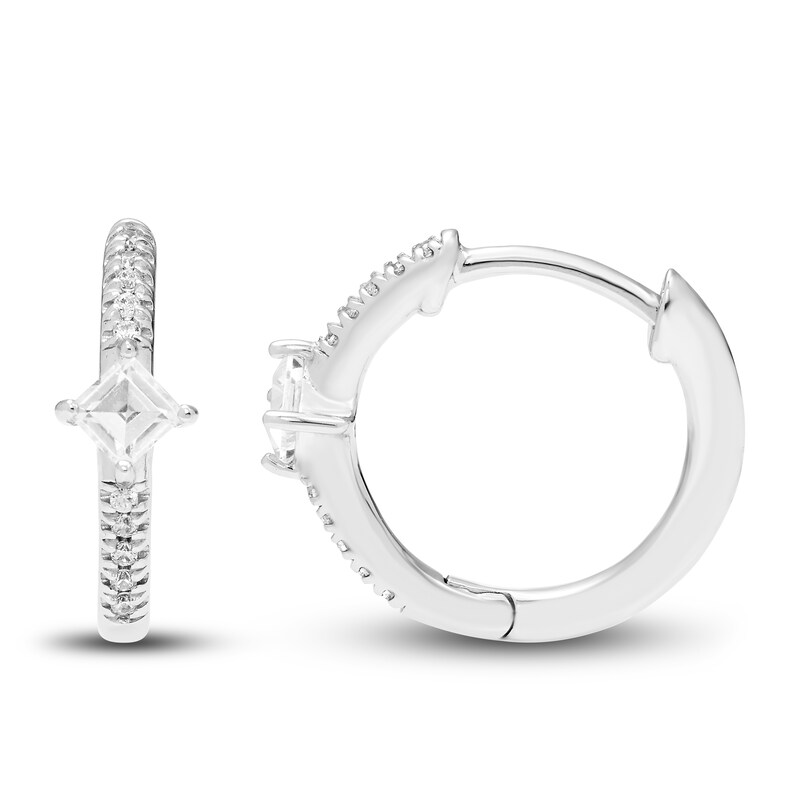 Diamond Hoop Earrings 1/4 ct tw Princess & Round-cut 10K White Gold