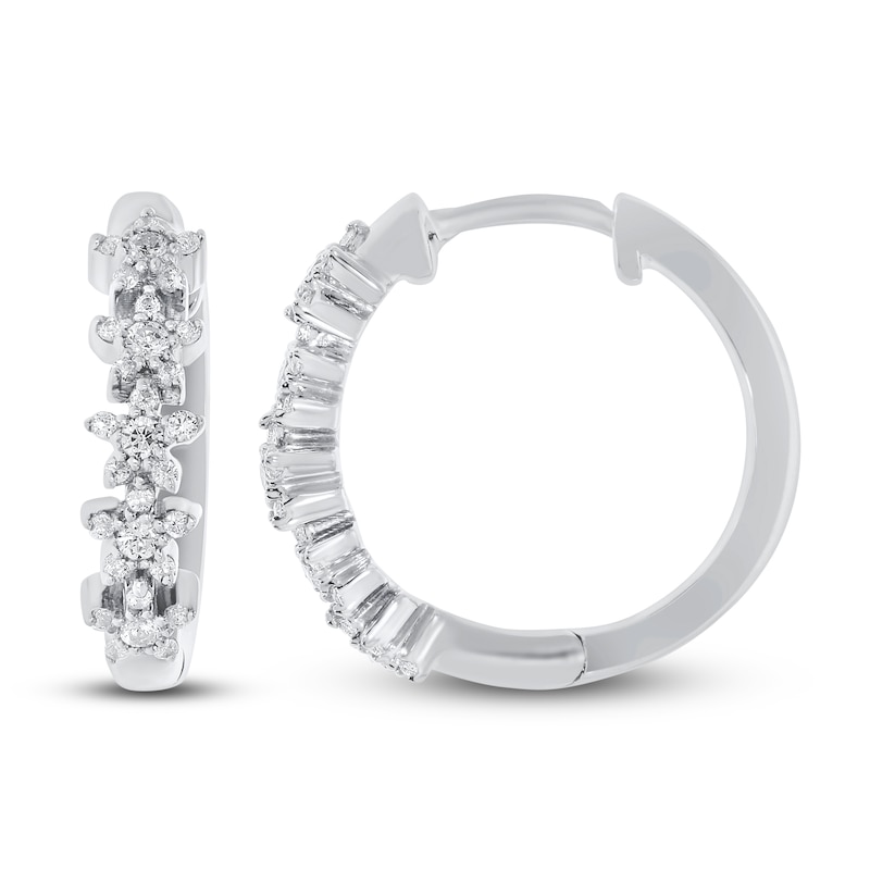 Main Image 1 of Diamond Star Hoop Earrings 1/5 ct tw Round-cut Sterling Silver