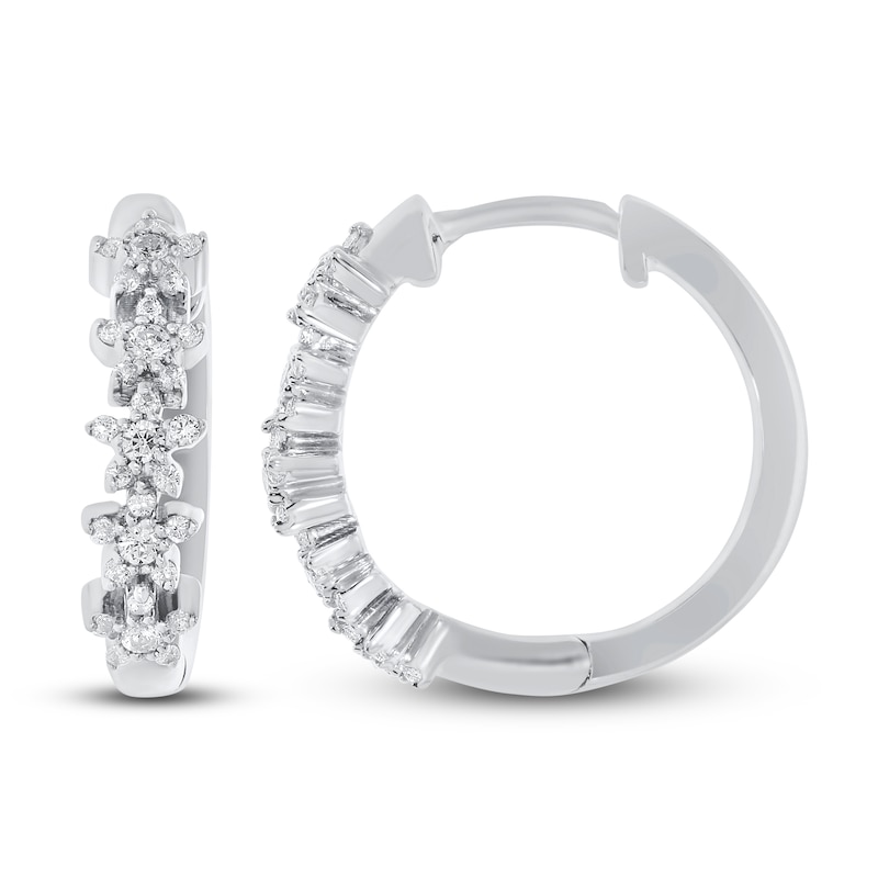 Diamond Star Hoop Earrings 1/5 ct tw Round-cut Sterling Silver