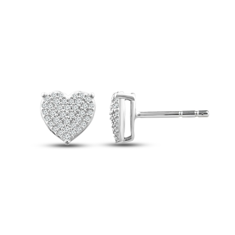 Diamond Heart Stud Earrings 1/4 ct tw Round-cut Sterling Silver