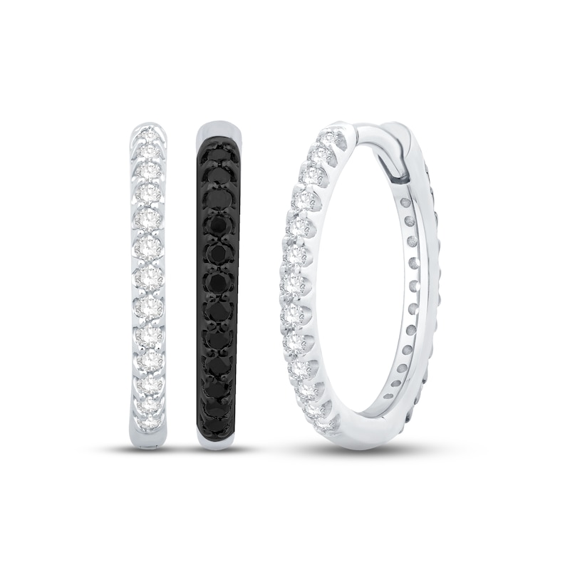 Main Image 1 of White & Black Diamond Reversible Hoop Earrings 1/3 ct tw Round-cut 10K White Gold