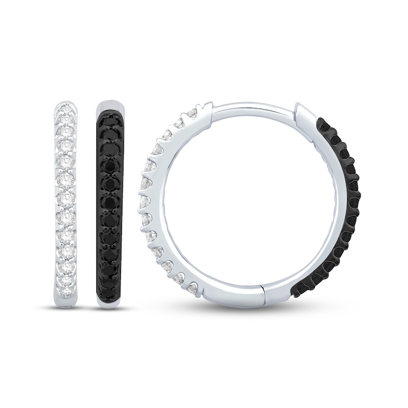 Main Image 2 of White & Black Diamond Reversible Hoop Earrings 1/3 ct tw Round-cut 10K White Gold