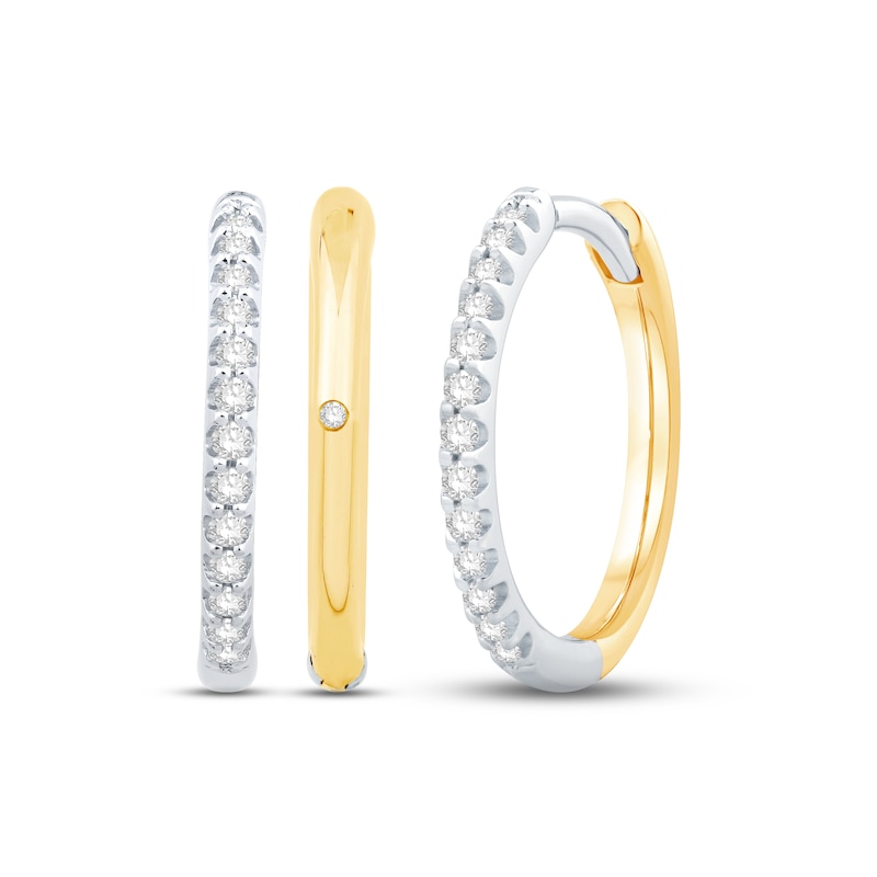 Diamond Reversible Huggie Hoop Earrings 1/6 ct tw Round-cut 10K Two-Tone Gold