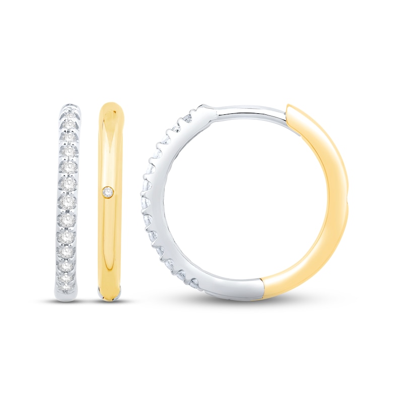 Main Image 2 of Diamond Reversible Huggie Hoop Earrings 1/6 ct tw Round-cut 10K Two-Tone Gold