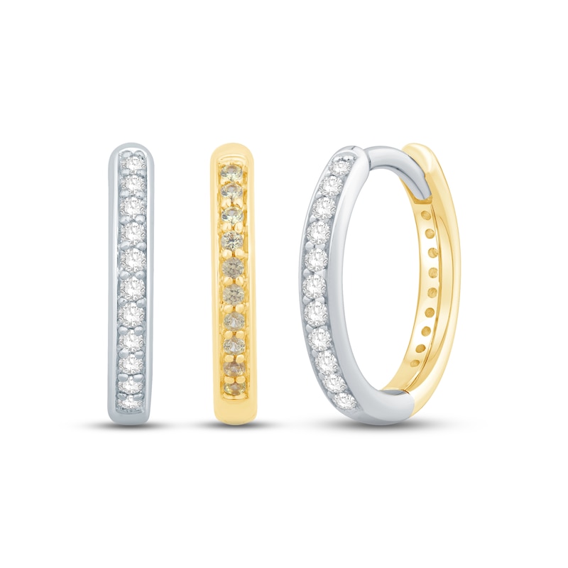 Diamond Reversible Huggie Hoop Earrings 1/4 ct tw Round-cut 10K Two-Tone Gold