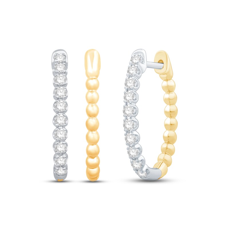Diamond Reversible Hoop Earrings 1/3 ct tw Round-cut 10K Two-Tone Gold