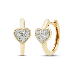 Diamond Heart Huggie Hoop Earrings 1/10 ct tw Round-cut 10K Yellow Gold
