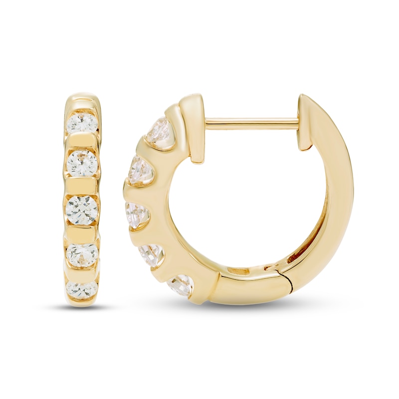 Main Image 2 of Diamond Huggie Hoop Earrings 1/2 ct tw Round-cut 10K Yellow Gold