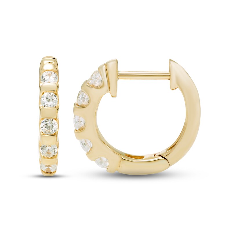 Main Image 2 of Diamond Huggie Hoop Earrings 1/4 ct tw Round-cut 10K Yellow Gold