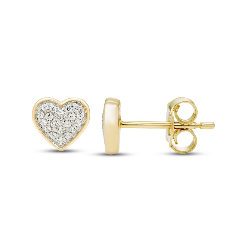 Main Image 1 of Diamond Heart Stud Earrings 1/10 ct tw Round-cut 10K Yellow Gold