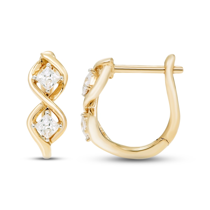 Main Image 2 of Diamond Huggie Hoop Earrings 1/4 ct tw Princess-cut 10K Yellow Gold