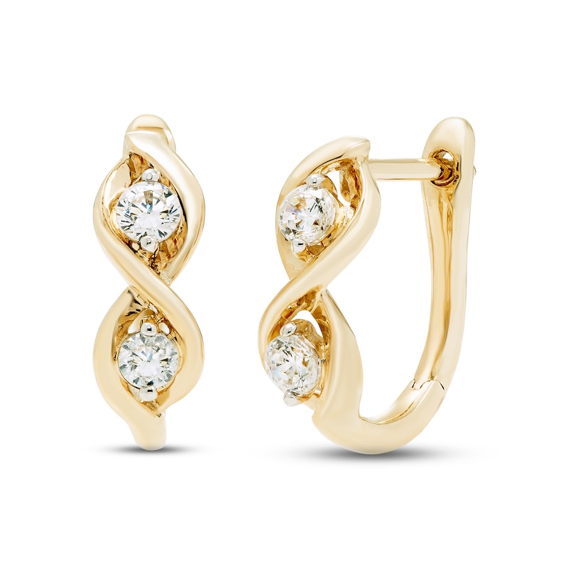 Main Image 1 of Diamond Huggie Hoop Earrings 1/4 ct tw Round-cut 10K Yellow Gold