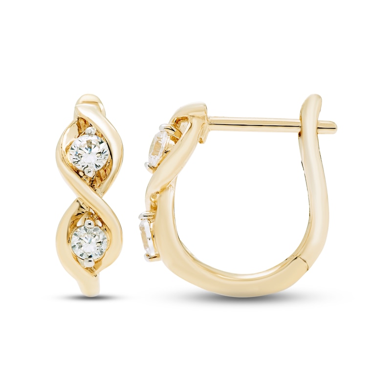 Main Image 2 of Diamond Huggie Hoop Earrings 1/4 ct tw Round-cut 10K Yellow Gold