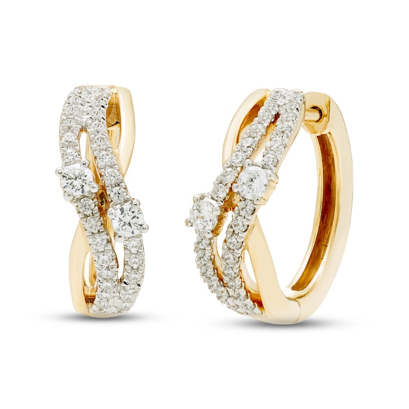 Main Image 1 of Diamond Swirl Hoop Earrings 1/2 ct tw Round-cut 10K Yellow Gold