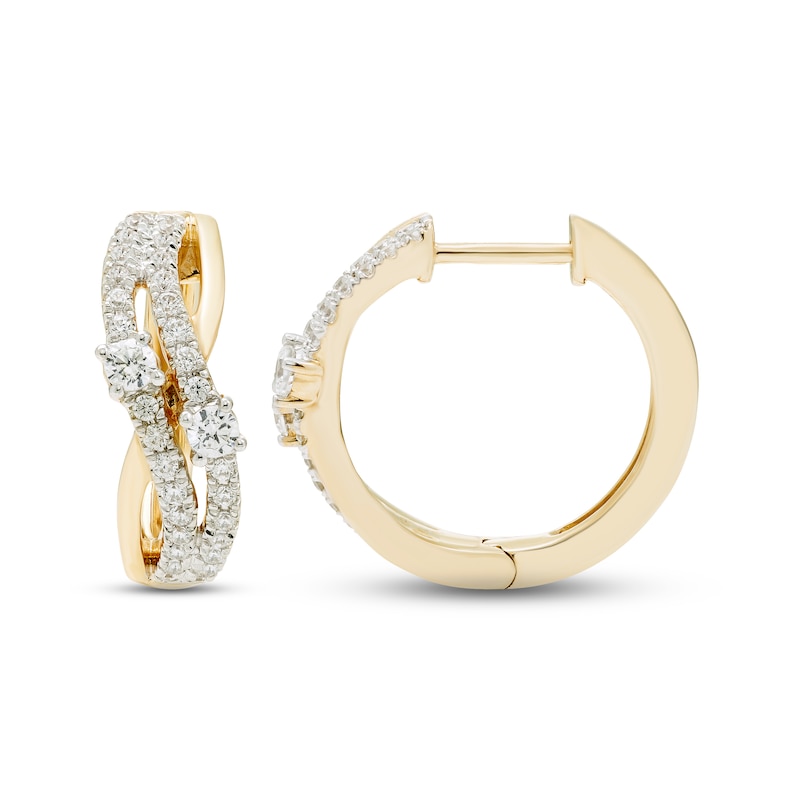 Main Image 2 of Diamond Swirl Hoop Earrings 1/2 ct tw Round-cut 10K Yellow Gold