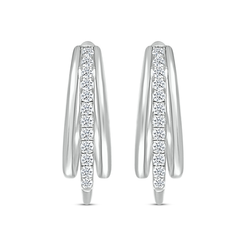 Diamond Three-Row Hoop Earrings 5/8 ct tw Round-cut 10K White Gold