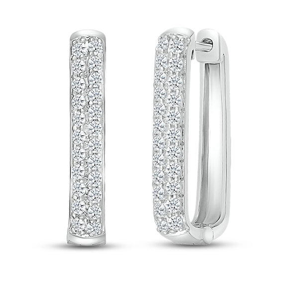 Diamond Paperclip Two-Row Hoop Earrings 1 ct tw Round-cut 10K White Gold