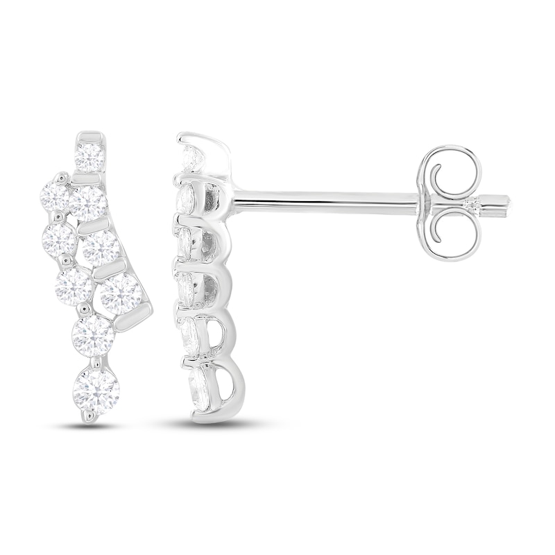Main Image 1 of Diamond Swoop Earrings 1/4 ct tw Round-cut 10K White Gold