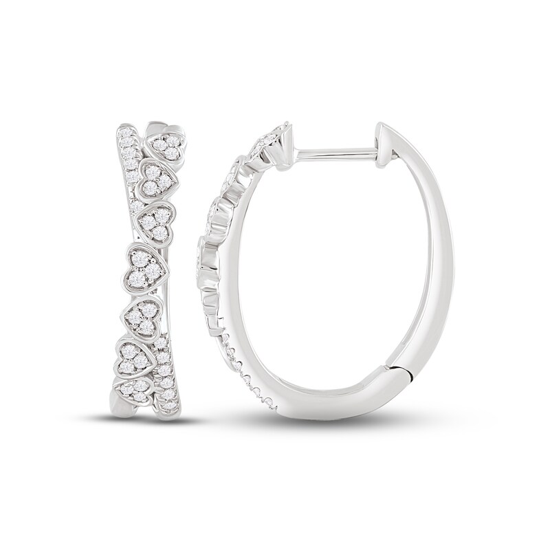 Diamond Heart Hoop Earrings 1/4 ct tw Round-cut Sterling Silver