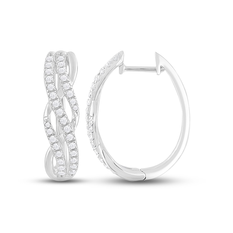 Main Image 1 of Diamond Twist Hoop Earrings 1/2 ct tw Round-cut 10K White Gold