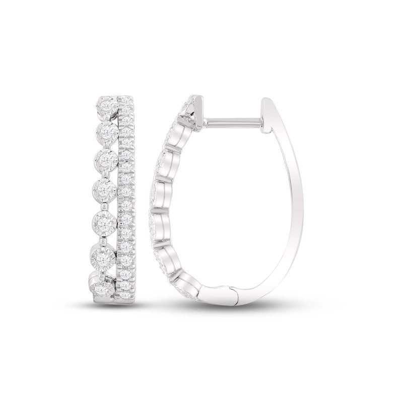 Diamond Double Hoop Earrings 1/4 ct tw Round-cut 10K White Gold