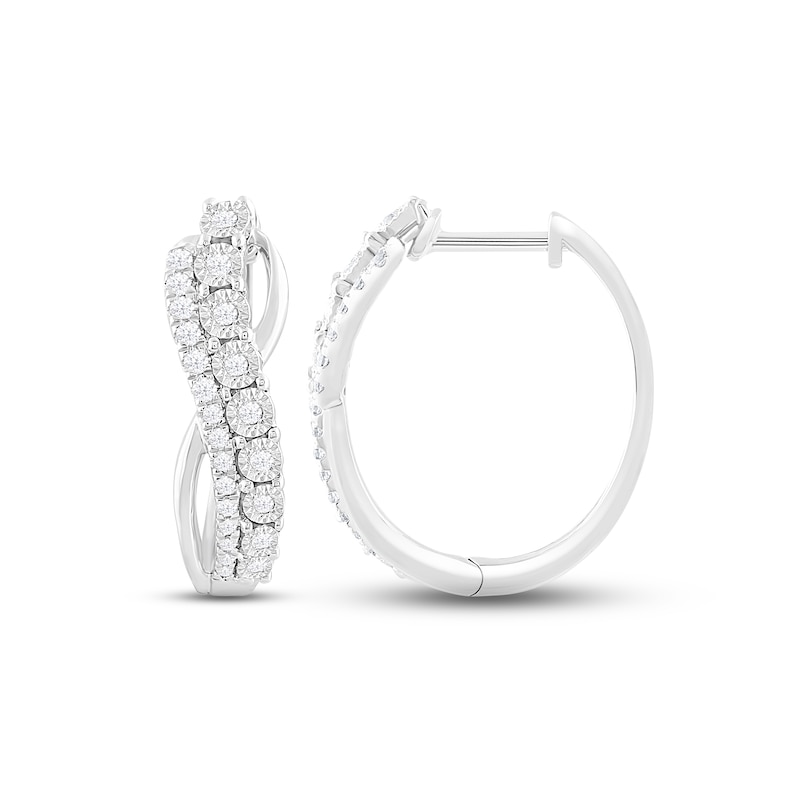 Main Image 1 of Diamond Twist Hoop Earrings 1/4 ct tw Round-cut 10K White Gold