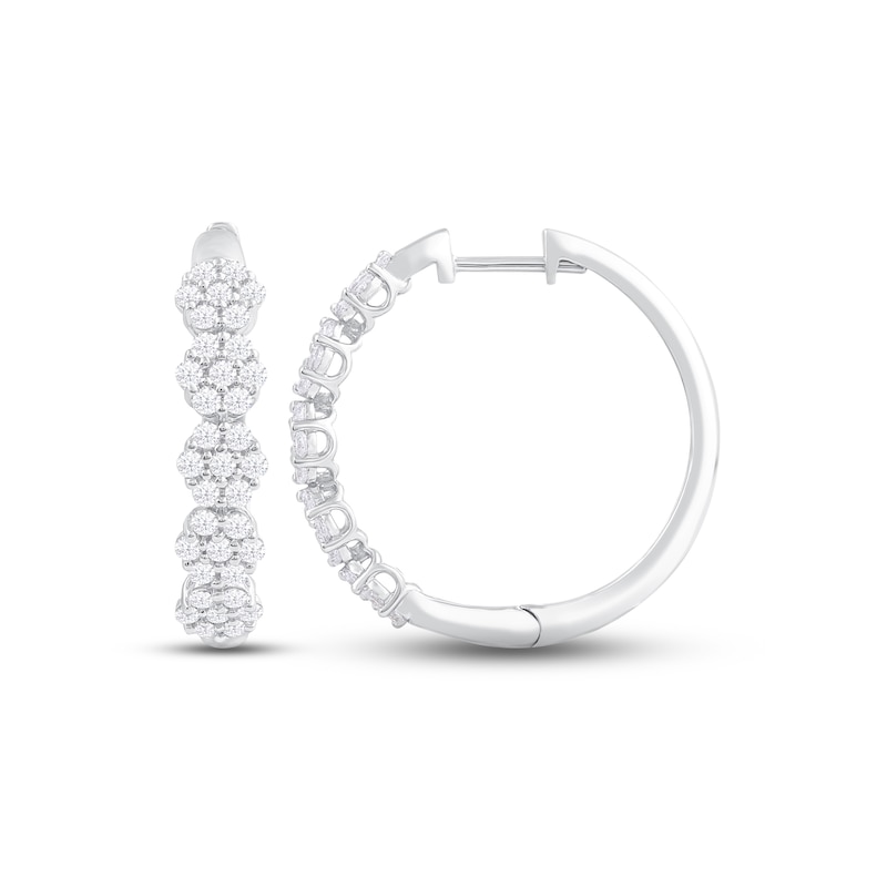 Diamond Flower Hoop Earrings 1 ct tw Round-cut 10K White Gold