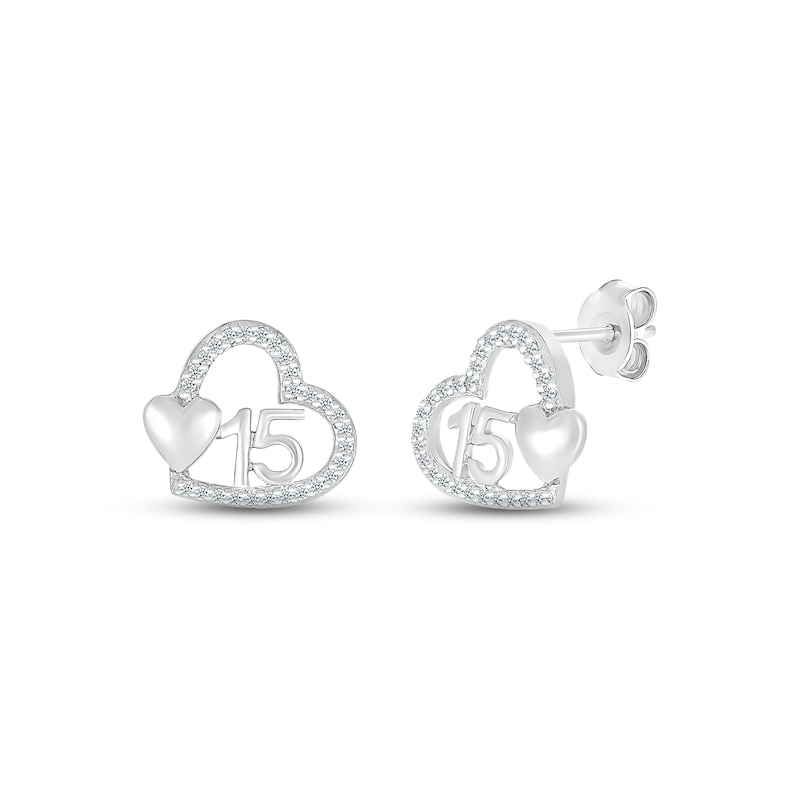 Main Image 1 of Diamond Quinceañera Heart Earrings 1/10 ct tw Round-cut Sterling Silver