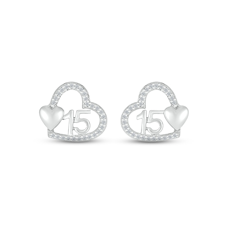 Main Image 2 of Diamond Quinceañera Heart Earrings 1/10 ct tw Round-cut Sterling Silver