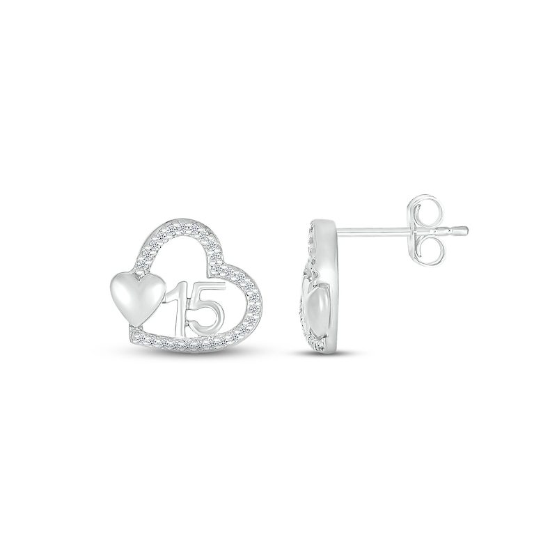Diamond Quinceañera Heart Earrings 1/10 ct tw Round-cut Sterling Silver