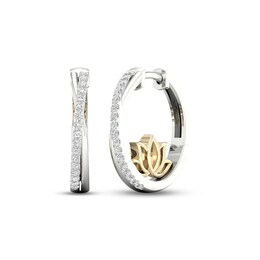 By Women For Women Diamond Lotus Hoop Earrings 1/4 ct tw Round-cut 10K Two-Tone Gold