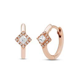 Diamond Huggie Hoop Earrings 1/4 ct tw Princess & Round-cut 10K Rose Gold
