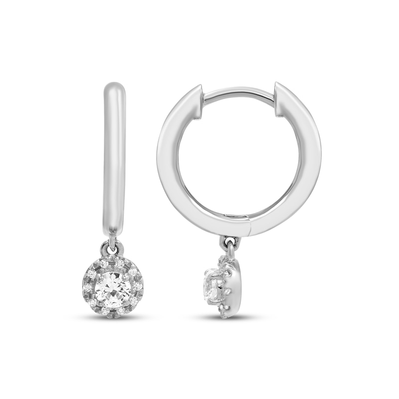 Main Image 2 of Diamond Huggie Drop Earrings 1/4 ct tw Round-cut Sterling Silver