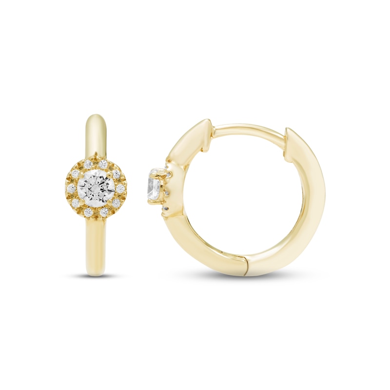 Main Image 2 of Diamond Huggie Hoop Earrings 1/4 ct tw Round-cut 10K Yellow Gold