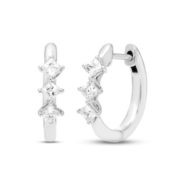 Diamond Huggie Hoop Earrings 1/4 ct tw Princess-cut Sterling Silver
