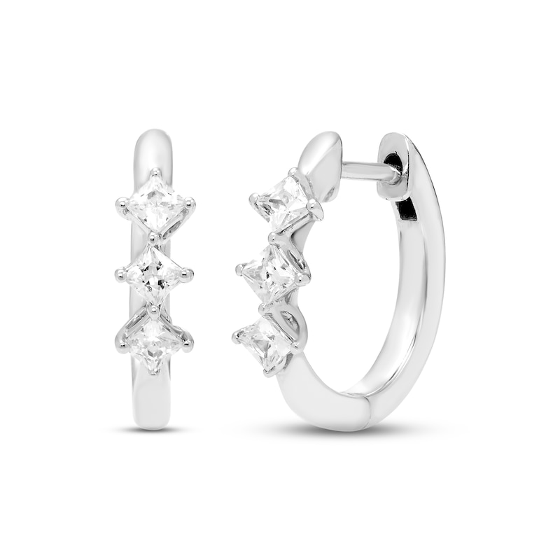 Diamond Huggie Hoop Earrings 1/4 ct tw Princess-cut Sterling Silver