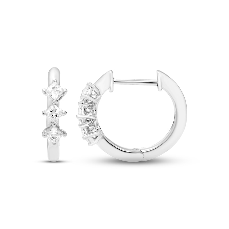 Main Image 2 of Diamond Huggie Hoop Earrings 1/4 ct tw Princess-cut Sterling Silver