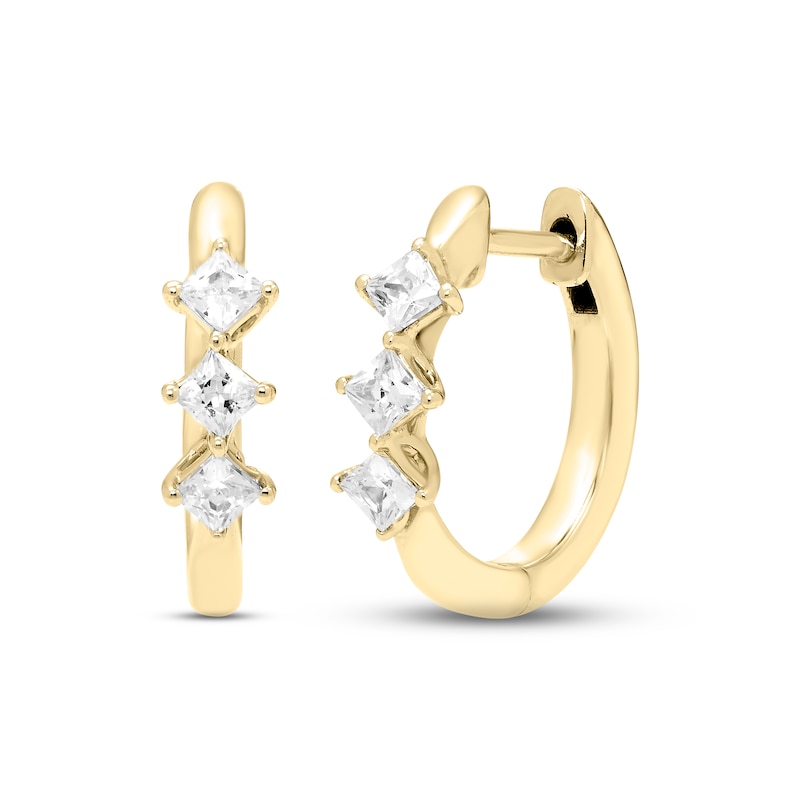 Main Image 1 of Diamond Huggie Hoop Earrings 1/4 ct tw Princess-cut 10K Yellow Gold