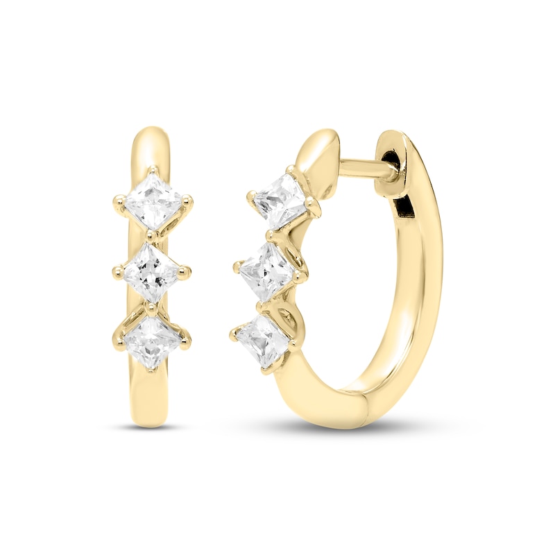 Diamond Huggie Hoop Earrings 1/4 ct tw Princess-cut 10K Yellow Gold