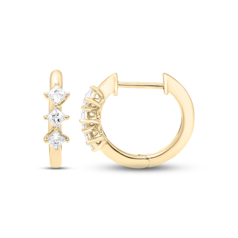 Main Image 2 of Diamond Huggie Hoop Earrings 1/4 ct tw Princess-cut 10K Yellow Gold